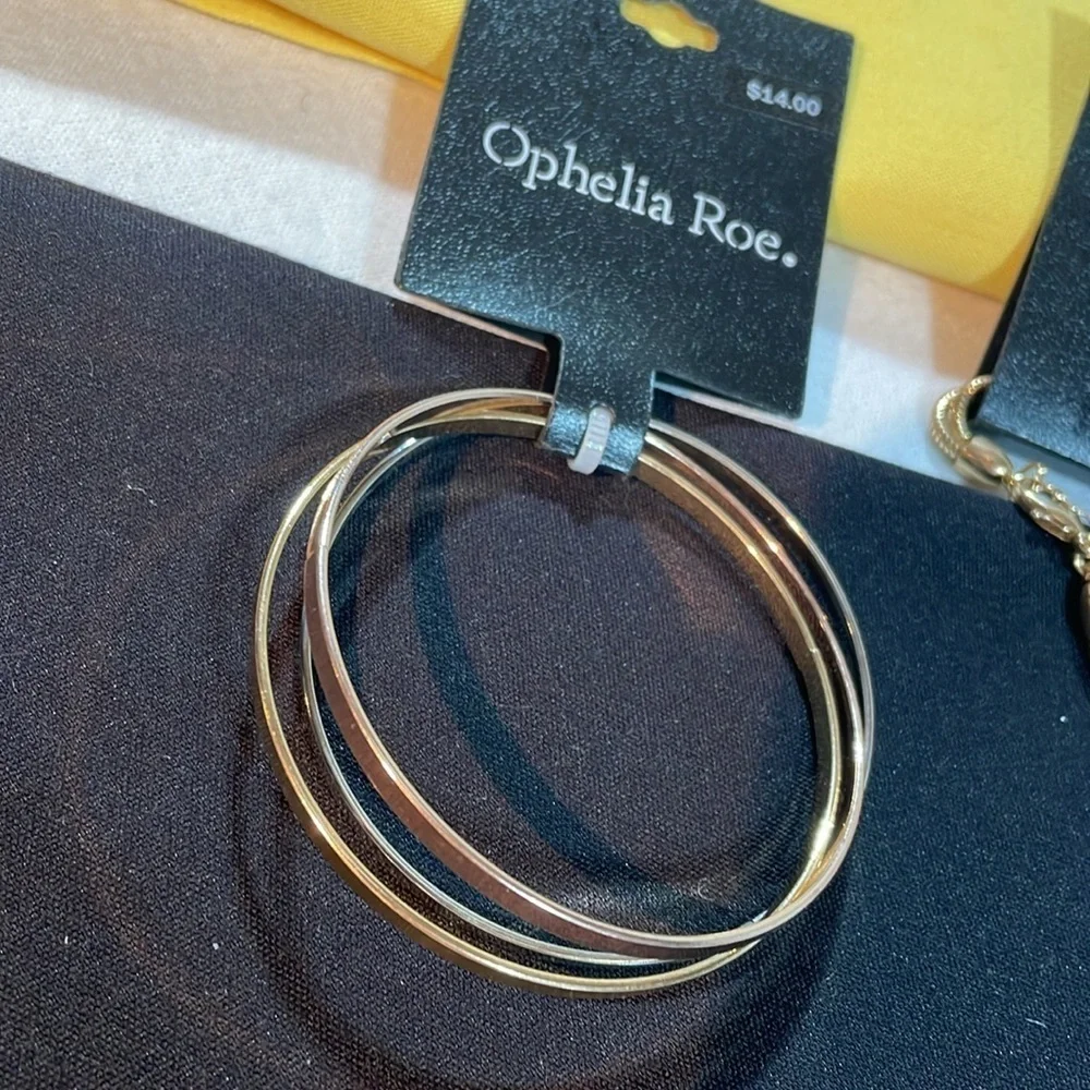 Bundle of 2 Gold Pearl Necklace & 3 Bangle Bracelets Ophelia Roe NWT
